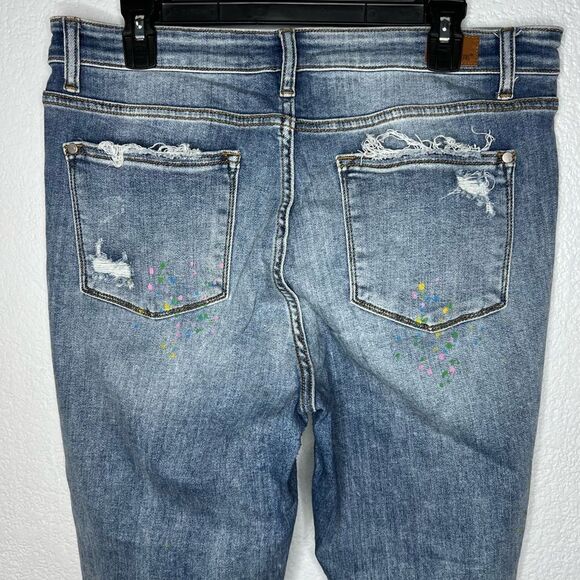 Judy Blue Boyfriend Fit Light Blue Wash Distressed Paint Speckle Jeans Sz 15/32 - Picture 6 of 12